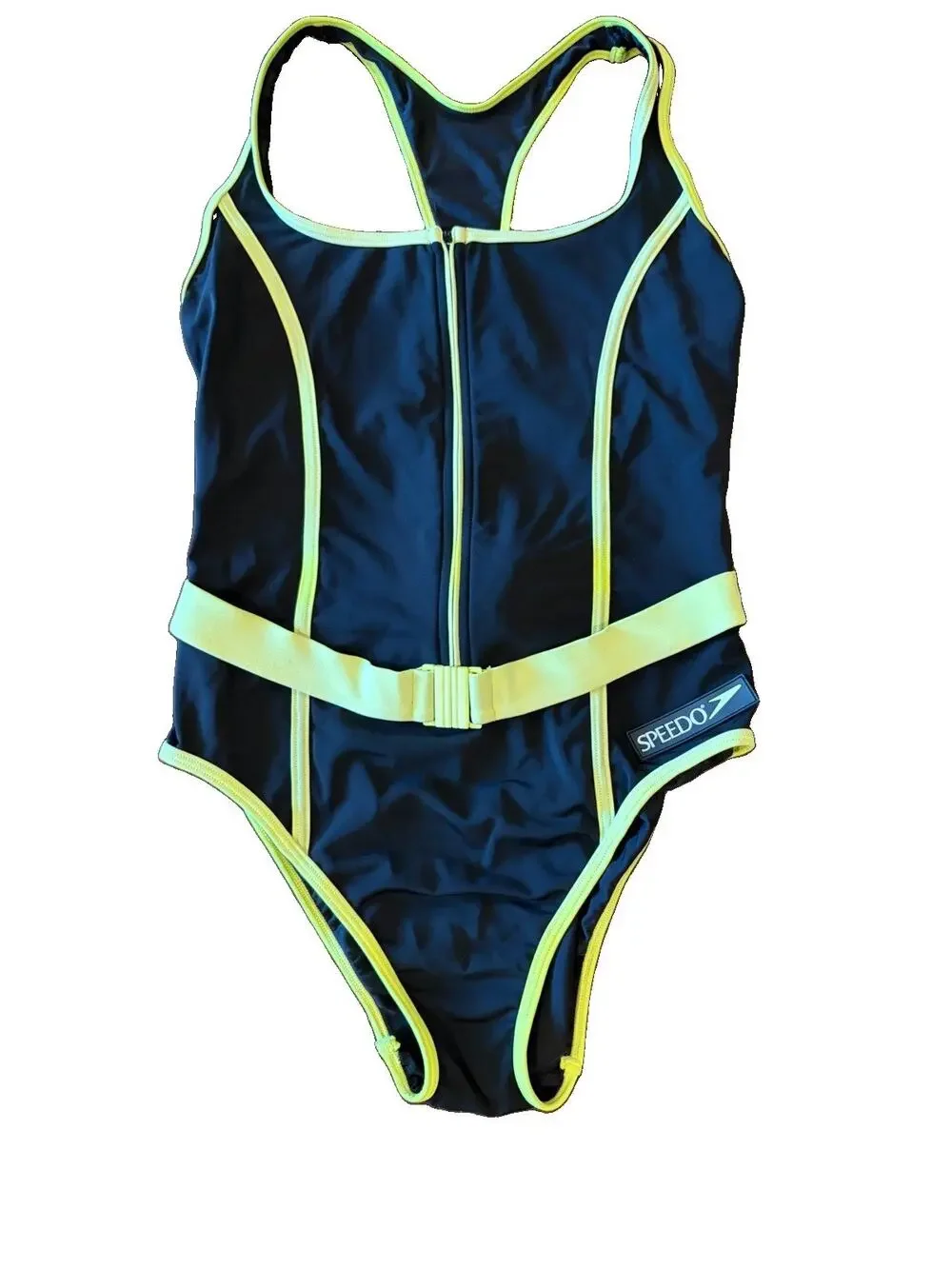Vintage 90s Speedo Black Belted One Piece Swimsuit Athletic